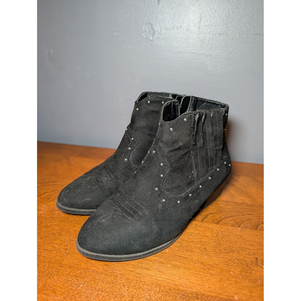 Wonder Nation Girls Black Faux Suede Studded Western Ankle Boots Size 4